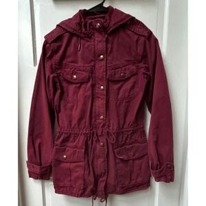 Aritzia Talulah Trooper Jacket Burgundy Wine Cotton Utility Hooded Jacket XXXS